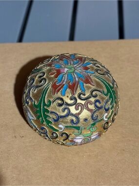 Vintage Chinese Cloisonné Ornate Gold Tone Metal & Enamel paperweight sphere